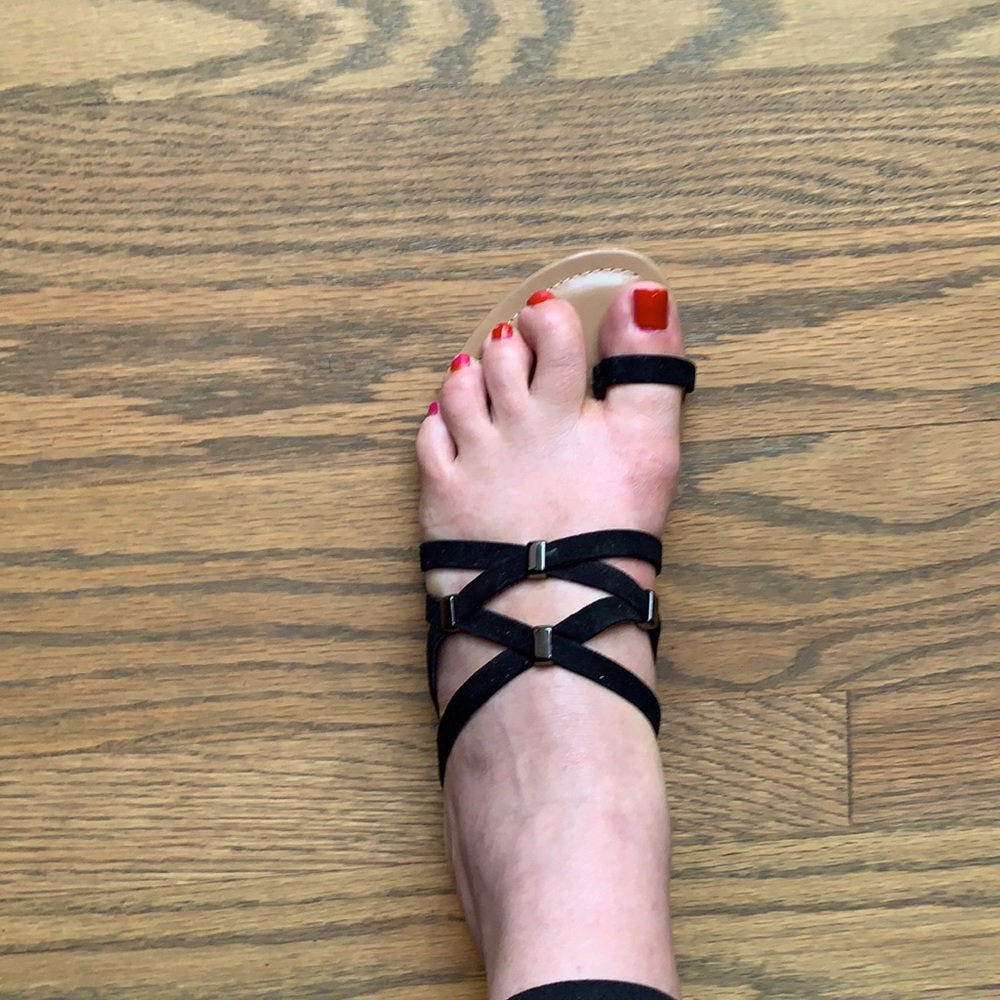 Bar III Black suede crisscross wedge sandals